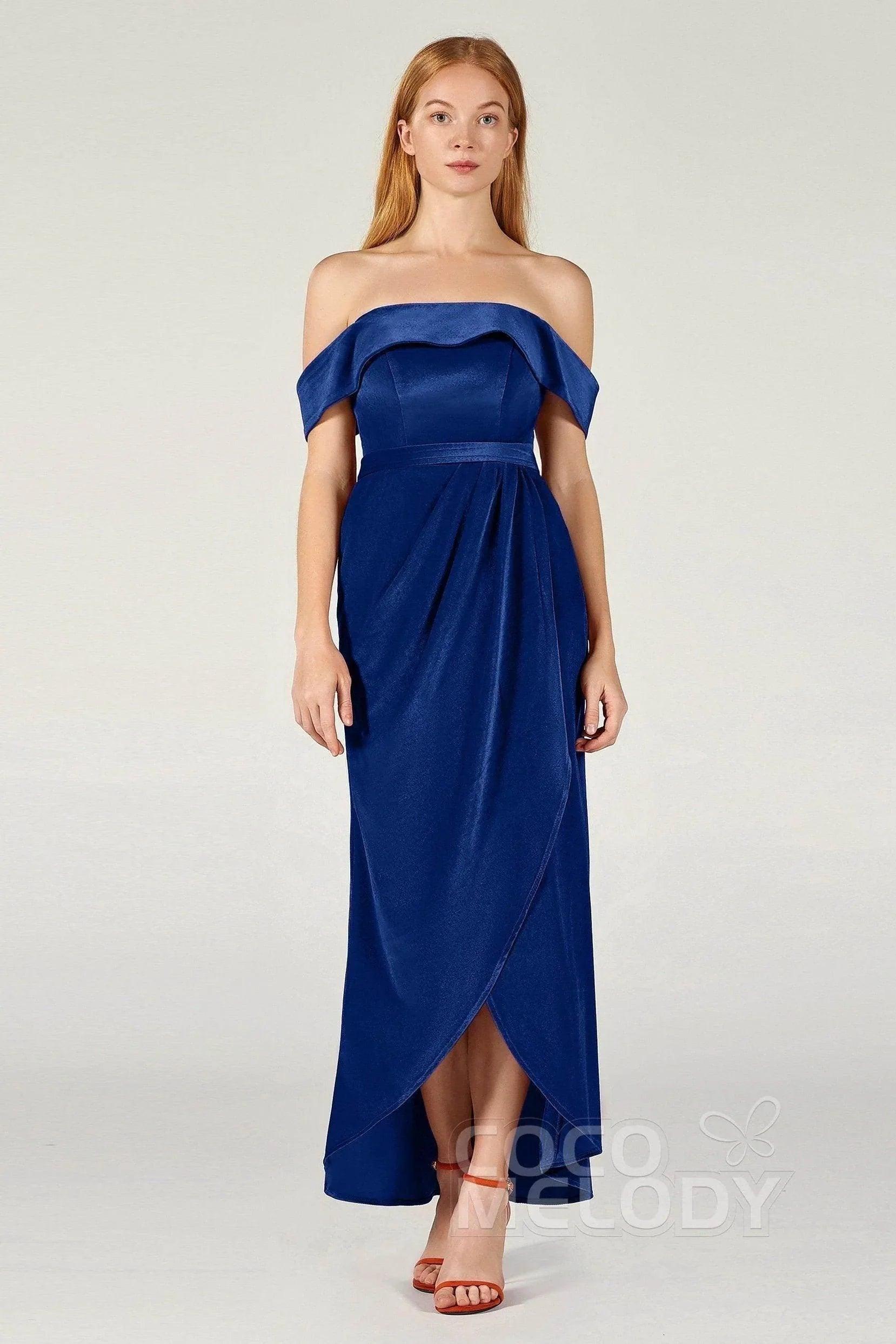 Sheath-Column Ankle Length Velvet Dress CB0365CS - Navy - COCOMELODY
